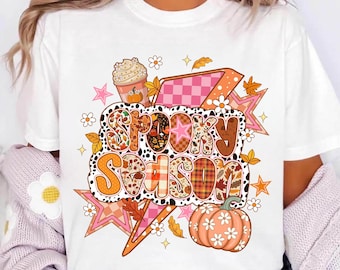 Spooky Season Png, Cute Halloween Png, Fall Pumpkin Coffee Png, Retro Floral Halloween Shirt Design, Autumn Sublimation