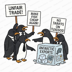 Pinguin-Protest PNG, lustiger Handelsprotest Clipart, politische Tiersublimation, machen Sie Fisch wieder billig Grafik, niedliche Pinguin-Digitaldatei