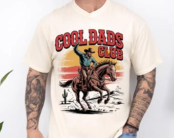 Club de Papás Geniales PNG, Sublimación de Vaquero Montando a Caballo, Clipart de Papá Retro Western, Diseño de Camiseta Imprimible para el Día del Padre