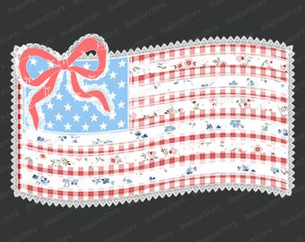 Fiocco bandiera americana vintage a quadretti in formato PNG, disegno a sublimazione per il 4 luglio, carina clipart in stile patriottico country, PNG retrò per il Giorno dell'Indipendenza