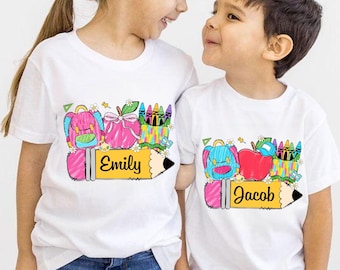 Png personalizado de regreso a clases, Png escolar para niño y niña, Diseño de sublimación para el primer día de clases, Diseño de camiseta escolar para niños pequeños, Png de lápiz coqueto