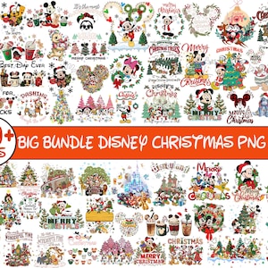 May include: A collection of Disney-themed Christmas PNG and SVG files. The image features various designs with Mickey Mouse, Minnie Mouse, and other characters, along with Christmas trees and festive decorations. Text includes "Merry Christmas" and "Best Day Ever."