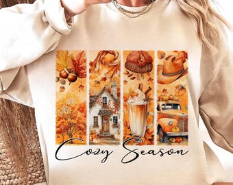Autumn Aesthetic PNG, Cozy Cottage Fall Clipart, Pumpkin Coffee Vintage Art, Rustic Fall Season Sublimation Design