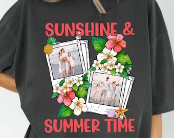 Sunshine And Summer Time PNG, Tropical Flower Polaroid Frame PNG, Beach Vacation Sublimation, Editable Photo Shirt Design, Summer Png