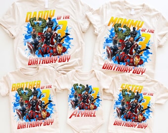 Superhero Family Birthday PNG, Custom Age Superhero Party PNG, Daddy Mommy Sister Birthday Boy Sublimation, Party Shirt Graphic File