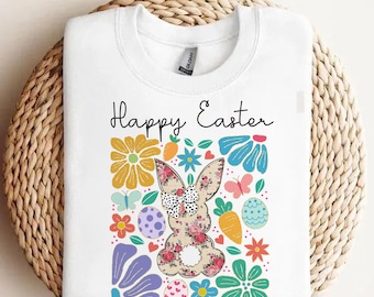Floral Bunny Easter PNG, Happy Easter Shirt Design, Vintage Spring Bunny PNG, Digital Download, Easter Sublimation PNG