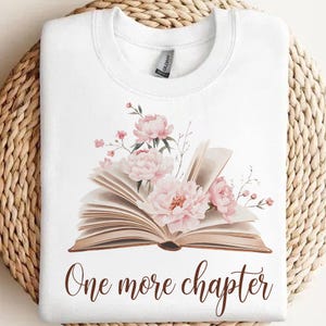 One More Chapter PNG, Vintage Open Book with Peonies, Floral Book Lover Aesthetic, Library Lover Gift, Bookworm, Romantic Bookish Decor