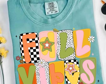 Fall Vibes Colorful Png, Retro Autumn Png, Colorful Fall Sublimation Design, Groovy Letter Png, Thanksgiving Shirt Graphic, Cozy Fall Png
