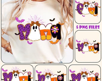 Preppy Halloween Ghost Mama Png Bundle, Leopard Mama Png, Spooky Family Png, Mom Gigi Mimi Nana Mini Png, Matching Halloween Family Png
