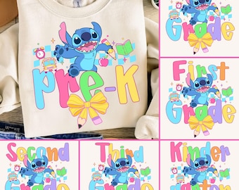Tillbaka till skolan PNG-paket, söt blå alien-skoldesign, förskoleklass, dagis, första klass, andra klass, tredje klass, fjärde klass, pastellfärgad