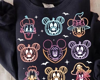 Neon Halloween Mouse Png Bundle, Cute Character Pumpkin Line Art Sublimation, Halloween Mouse Ghost Png, Glow in the Dark Style Shirt Design