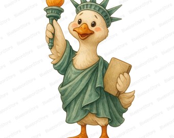 Liberty Goose PNG, Cute Duck In Statue Of Liberty Costume, July 4th Sublimation, Funny Patriotic Png, Funny 4th of July Patriotic Humor