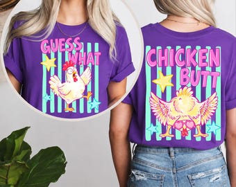 Funny Guess What Chicken Butt PNG, Teal Striped Background Summer Sublimation Design, Retro Farmhouse Humorous Digital Download