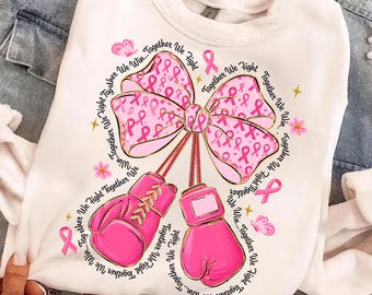 Pink Boxing Gloves Awareness Png, Breast Cancer Support Bow Png, Coquette October Shirt Sublimation, Fight For A Cure Png Design