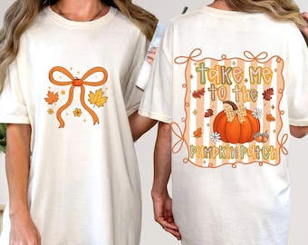 Pumpkin Patch Bow Png, Fall Shirt Design Sublimation, Autumn Orange Leaf Clipart, Cute Thanksgiving Pumpkin Png For Shirt