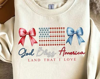 God Bless America Cross PNG, Patriotic Christian Sublimation Design, Red White Blue Bow PNG, Faith Shirt Design For 4th Of July