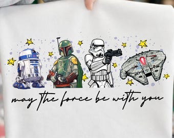 Star Wars PNG Design, May the Force Be With You, Cartoon Style R2-D2, Friends Jedi Castle Space, Digital Download