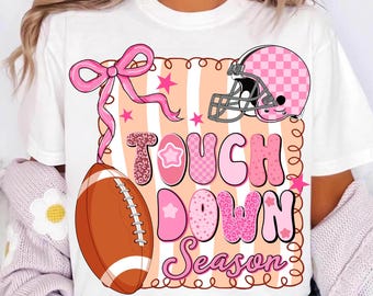 Touchdown Season Png, Pink Football Sublimation Design, Girly Game Day Graphic, Cute Helmet Bow Png, Coquette Sport Digital Download