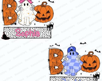 Personalized Halloween Ghost Png, Custom Name Boo Kids Sublimation, Boy Girl Ghost With Pumpkins, Cute Halloween Shirt Digital Design