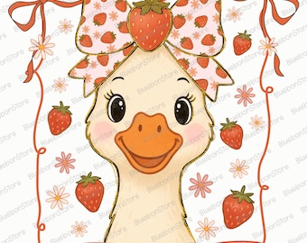 Erdbeergans Png, Sommergans Cotteque Schleife Png, Sommer Vibes Png, Gans Mama Shirt Design Download, Beere Süß Png, digitaler Download