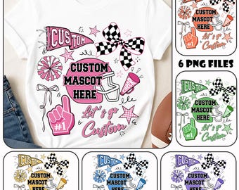 Personalized Cheerleading Mascot Png Bundle, 6 Colors Digital Download, Football Spirit Png, Mascot Here Png, Let's Go Custom Png