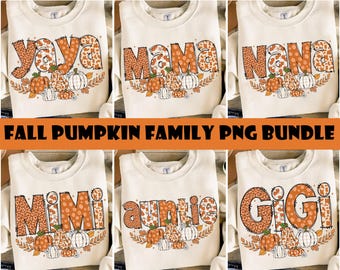 Höstpumpafamilj png-paket, Thanksgiving-mormor och moster png, leopardpumpa och höst-png, preppy höst-Mimi Gigi Nana png, mysiga vibbar png