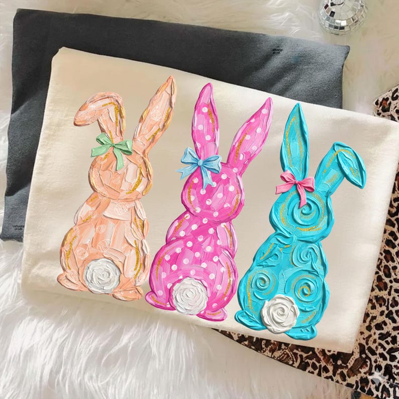 Easter Bunnies Hand-painted Png, Bunny Coquette Bow Png, Happy Easter ...