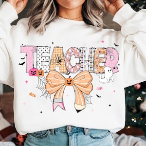 Teacher Halloween Bow Png, Preppy Halloween PNG, Spooky Teacher Png, Coquette Pencil Png, Trendy Halloween Png, Halloween Pencil Bow Png
