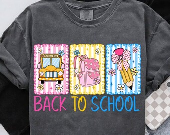 Preppy Back To School Png, Scuola per ragazzi e ragazze Png, Primo giorno di scuola Png, Insegnante Coquette con fiocco a matita Png, Scuolabus Png, Download digitale