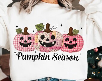Rosa Kürbis Saison Png, niedlich Patchwork Herbst Sublimation Design, Girly Halloween Jack O Lantern Png, rosa Herbst Digital Download-Datei