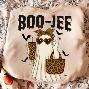 Boo-Jee Leopard Ghost Png, Trendy Spooky Ghost Png, Halloween Coffee Ghost Png, Heart Sunglasses Ghost Png, Spooky Season Digital Download