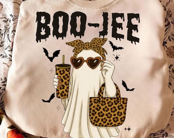 Boo-Jee Leopard Ghost Png, Trendy Spooky Ghost Png, Halloween Coffee Ghost Png, Heart Sunglasses Ghost Png, Spooky Season Digital Download