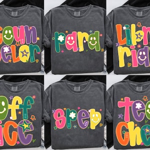 School Staff Png Bundle, Teacher Counselor Librarian Nurse Office Sublimation, Cute Smiley Face Back To School Digital Shirt Designs