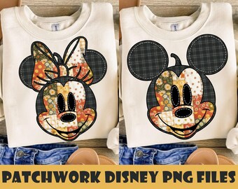 Fall Patchwork Mouse Png, Autumn Cartoon Ears Png, Vintage Quilt Style Png, Halloween Cute Png, Fall Girly Png, Mouse And Friends Png