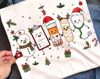 Christmas Nurse PNG, Cute Medical Team Xmas Sublimation, Holiday Nursing Shirt Design, Stethoscope Snowman PNG File
