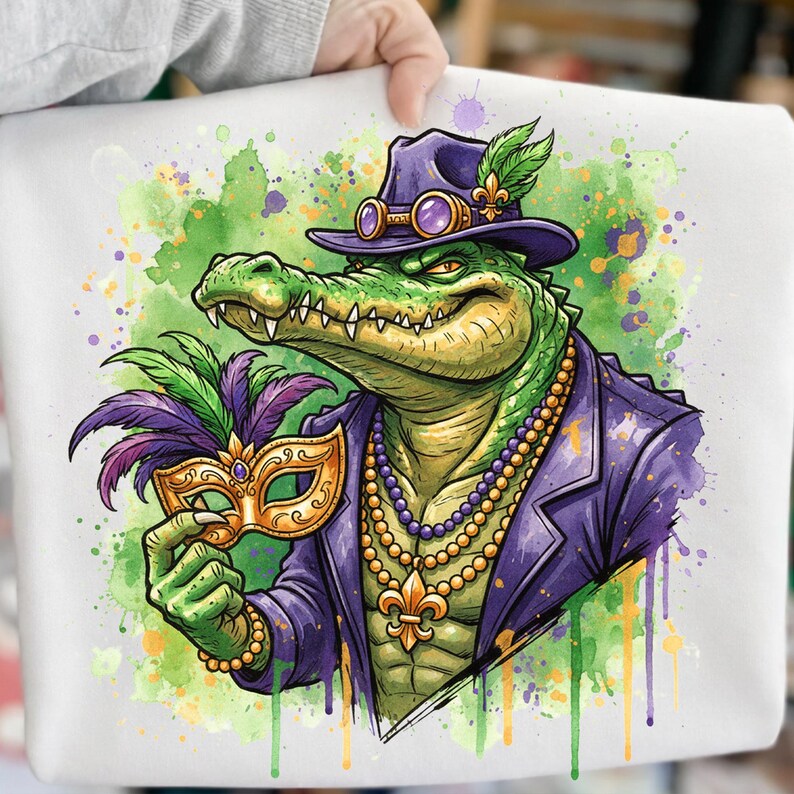 Mardi Gras Hunting PNG, Gator Festival Clipart, Deer Hunting Sublimation Design, Digital Download image 1