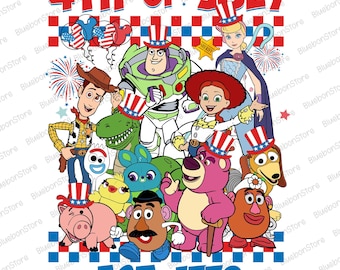 Toy and Friends 4 juli png, Independence Day png, 4 juli Est 1776 png, Memorial Day Freedom png, stripfiguren, Vacay-modus