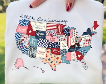 250th Anniversary PNG, Preppy USA Map PNG, Patriotic Patchwork Png, 250 Years Celebration, Anniversary Sublimation, (Digital Download)