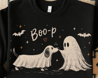 Boo-p Ghost Dog PNG, Cute Halloween Dachshund Sublimation Design, Spooky Wiener Dog Shirt PNG, Digital Download File