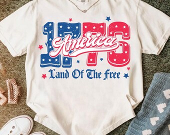 1776 America Land Of The Free PNG, Patriotic USA Independence Day Sublimation, 4th Of July Vintage Shirt Design, Red White Blue Png