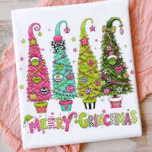 Merry Christmas Green Monster PNG, Pink Mint Whoville Tree Sublimation File, Funny Holiday Gift Graphic, Trendy DTF Shirt Design