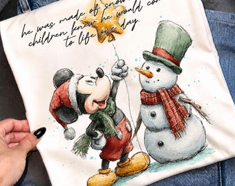 Vintage Christmas Mouse and Snowman PNG, Watercolor Winter Mouse Sublimation Design, Retro Xmas Quote Graphic PNG