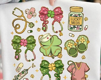 Nurse St Patricks day png, Stethoscope Bow Png, Lucky Nurse Png, Shamrock, Digital Download