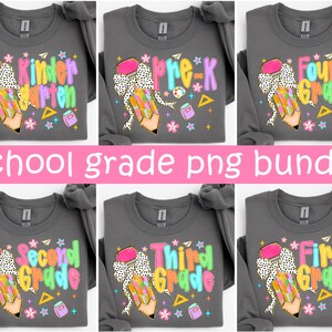 Back To School Pencil Png Bundle, Kindergarten Pre-K First Second Third Fourth Grade Png, Cute Teacher Grade Level Shirt Design Png