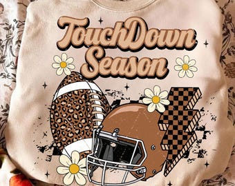 Temporada de fútbol retro (PNG), Touchdown (PNG) para camiseta, Día de juego bohemio (PNG), Balón de leopardo sublimado (PNG), Archivo digital de deportes de otoño