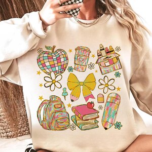 Preppy Back To School Png, Colorful Glitter School Supplies Png, Coquette First Day Of School Png, Pencil Bow Png, Teacher Png, School Shirt
