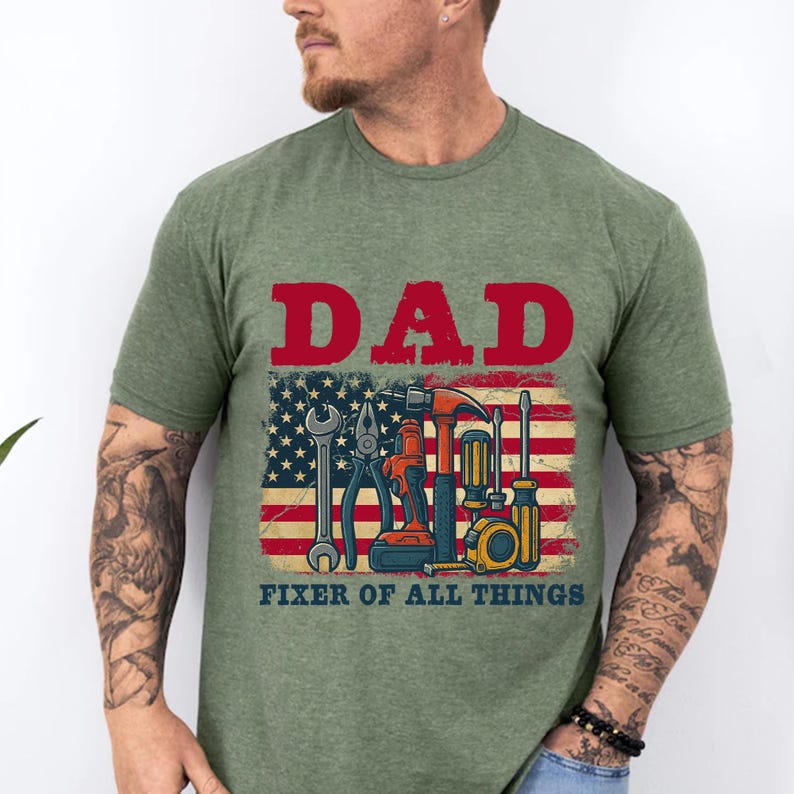 Dad Fixer of All Things PNG, Toolbox American Flag Sublimation, Father’s Day DIY Dad Design, Patriotic Handyman PNG, Printable Shirt image 7