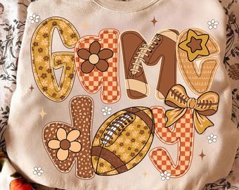 Fall Game Day Png, Retro Football Png, Fall Boho Floral Game Day Png, Football Bow Png, Cute Game Day Png, Preppy Football Png