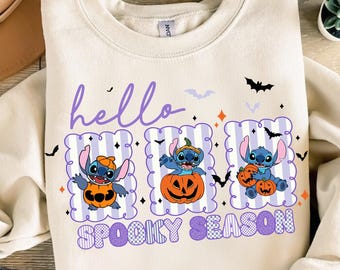 Hello Spooky Season Svg, Halloween Blue Alien Svg, Cute Pumpkin Svg, Kawaii Spooky SVG File, Fall Halloween Sublimation Design For Shirt