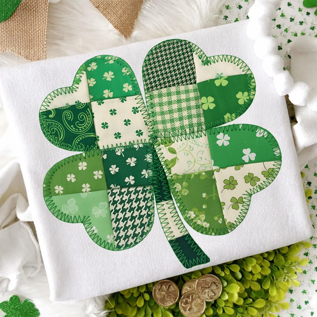 Faux Yarn Patricks Day PNG, Patchwork Shamrock, Shamrock Clover PNG ...